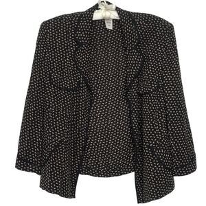 Vintage 90s 100% Silk Floral Rose Blazer Blouse Sheer Button Down Top Black Pink